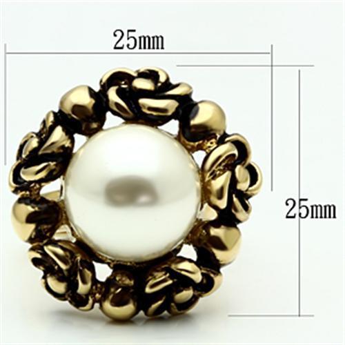 GL308 - IP Gold(Ion Plating) Brass Ring with Synthetic Pearl in White-1