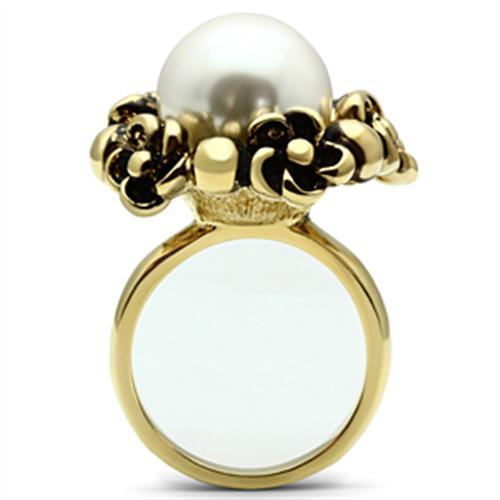 GL308 - IP Gold(Ion Plating) Brass Ring with Synthetic Pearl in White-2