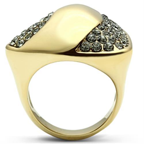 GL311 - IP Gold(Ion Plating) Brass Ring with Top Grade Crystal  in Black Diamond-2