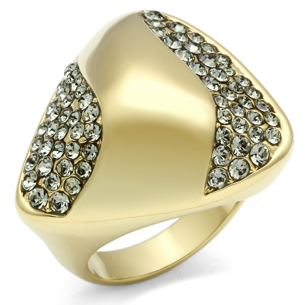 GL311 - IP Gold(Ion Plating) Brass Ring with Top Grade Crystal  in Black Diamond-0