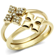 GL319 - IP Gold(Ion Plating) Brass Ring with Top Grade Crystal  in Clear-0