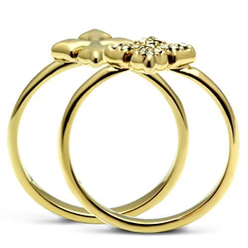 GL319 - IP Gold(Ion Plating) Brass Ring with Top Grade Crystal  in Clear-2