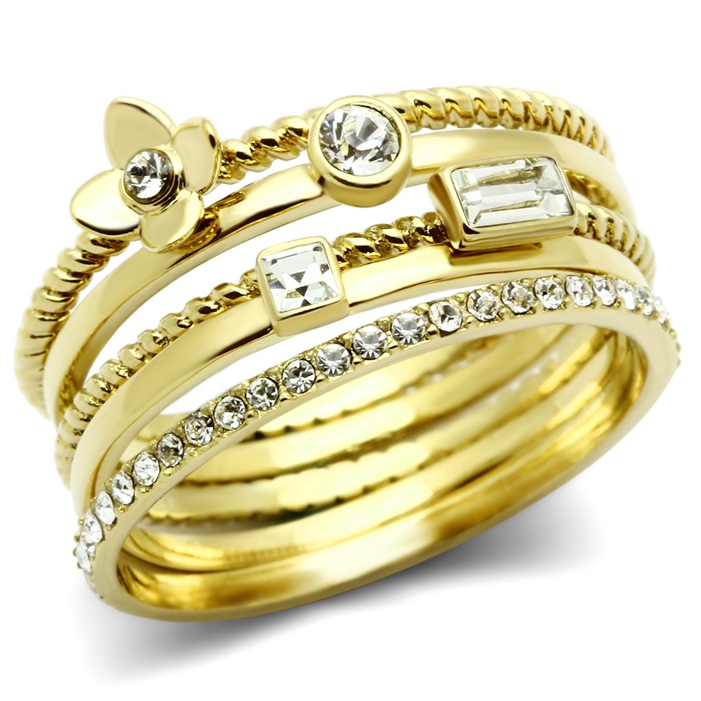 GL322 - IP Gold(Ion Plating) Brass Ring with Top Grade Crystal  in Clear-0
