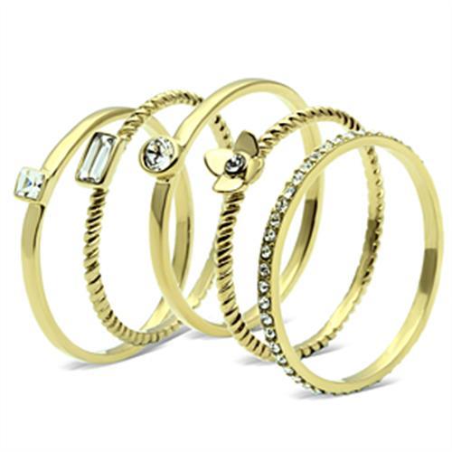 GL322 - IP Gold(Ion Plating) Brass Ring with Top Grade Crystal  in Clear-3