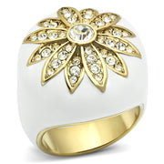 GL326 - IP Gold(Ion Plating) Brass Ring with Top Grade Crystal  in Clear-0