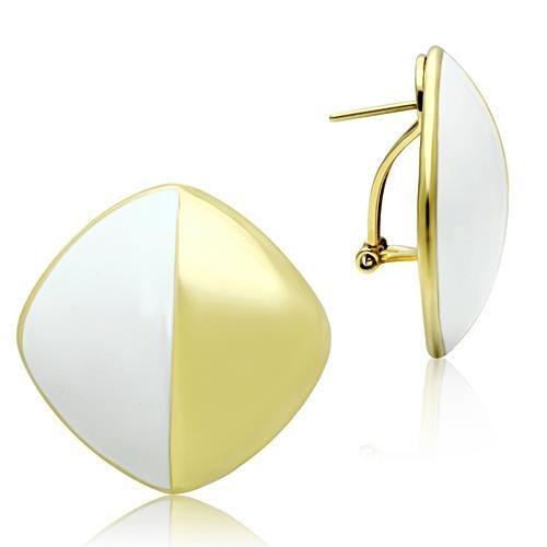 GL340 - IP Gold(Ion Plating) Brass Earrings with Epoxy  in White-0