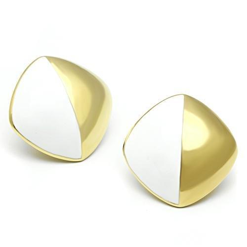 GL340 - IP Gold(Ion Plating) Brass Earrings with Epoxy  in White-1