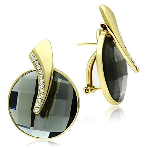 GL343 - IP Gold(Ion Plating) Brass Earrings with Synthetic Synthetic Glass in Black Diamond-1