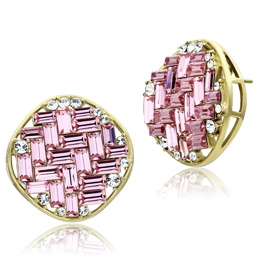 GL348 - IP Gold(Ion Plating) Brass Earrings with Top Grade Crystal  in Rose-0