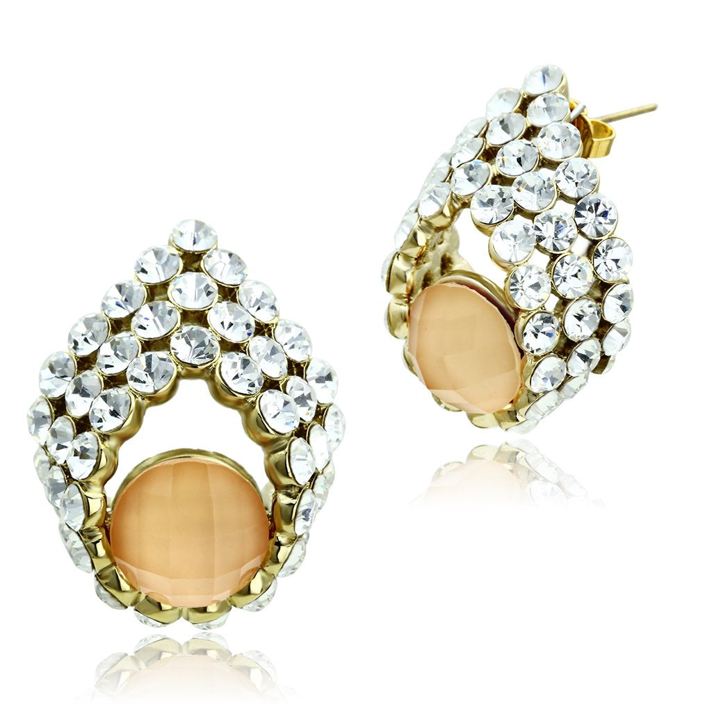 GL355 - IP Gold(Ion Plating) Brass Earrings with Synthetic Synthetic Stone in Orange-0