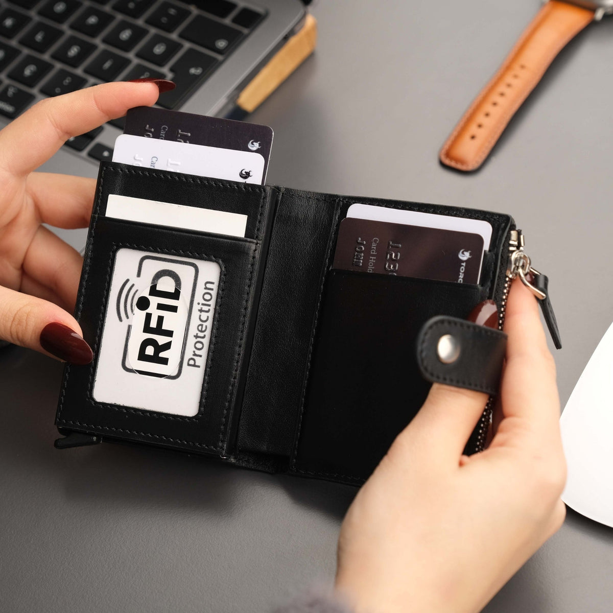 Glenrock Black Leather Pop-up Cardholder Wallet-0