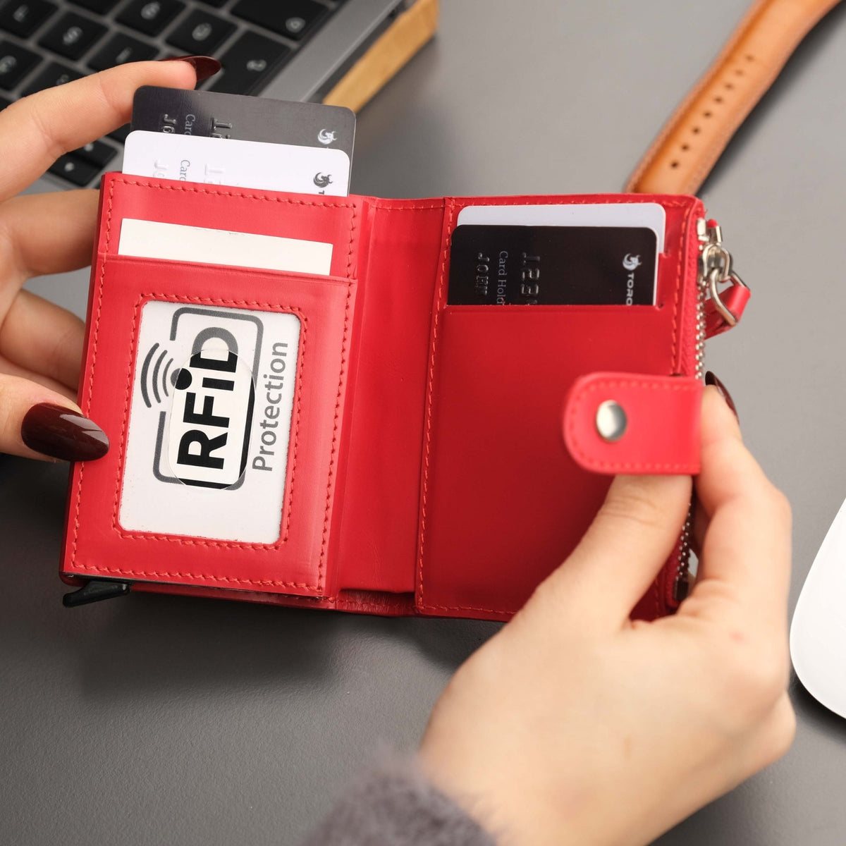 Glenrock Red Leather Pop-up Cardholder Wallet-0