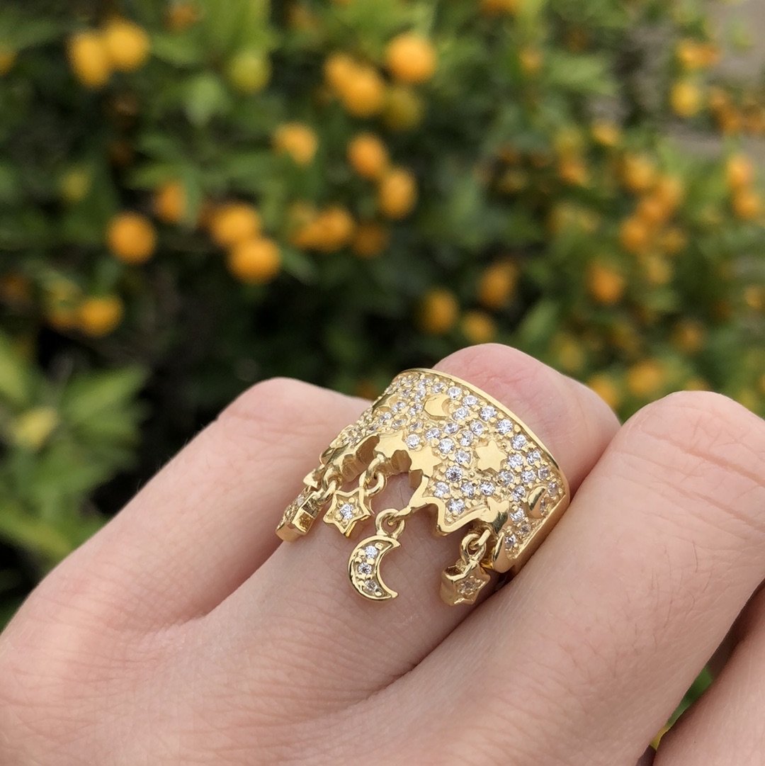8X014 - Gold 925 Sterling Silver Ring with AAA Grade CZ  in Clear-2
