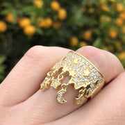 8X014 - Gold 925 Sterling Silver Ring with AAA Grade CZ  in Clear-0