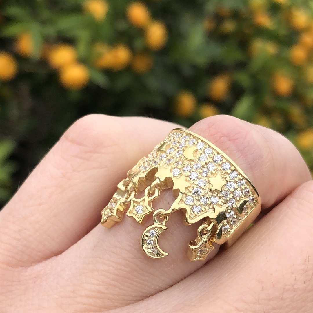 8X014 - Gold 925 Sterling Silver Ring with AAA Grade CZ  in Clear-0