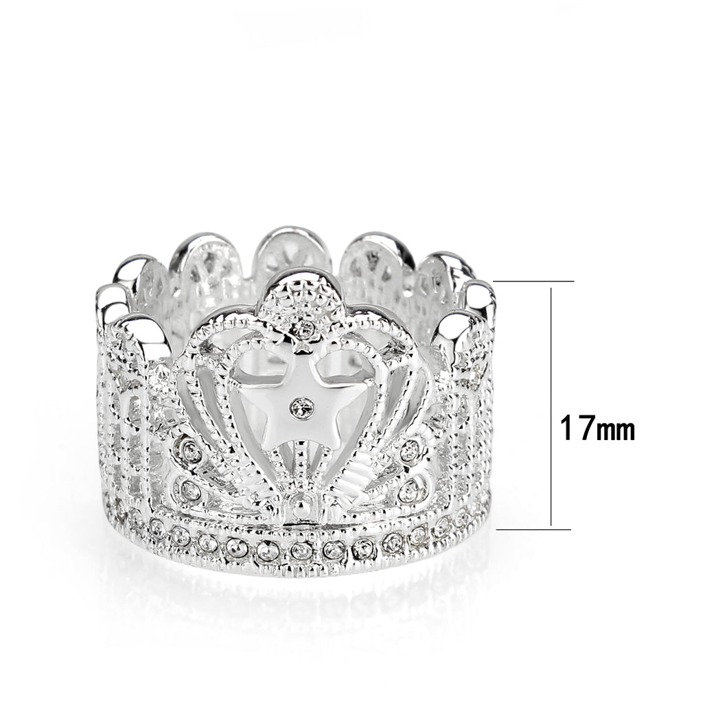 J7621 - Brass Ring  Synthetic Glass  Clear Rhodium Plated-1
