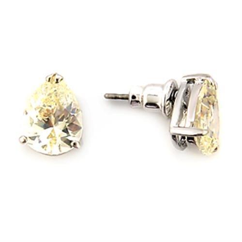 LO052 - Rhodium Brass Earrings with AAA Grade CZ  in Citrine Yellow-0