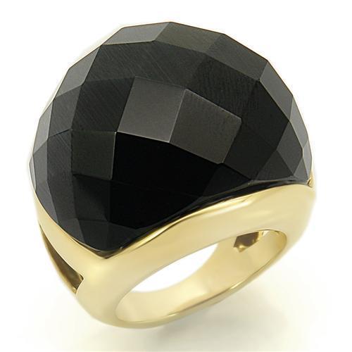 LO1041 - Gold Brass Ring with Synthetic Cat Eye in Jet-0