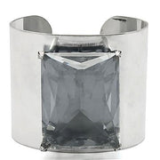 LO1133 - Antique Silver Brass Bangle with Synthetic Synthetic Glass in Clear-0