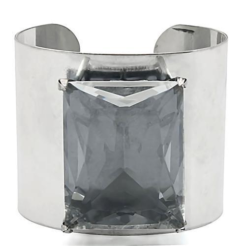 LO1133 - Antique Silver Brass Bangle with Synthetic Synthetic Glass in Clear-0