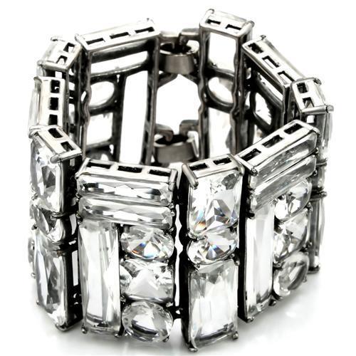 LO1135 - Antique Silver Brass Bracelet with Synthetic Synthetic Glass in Clear-0