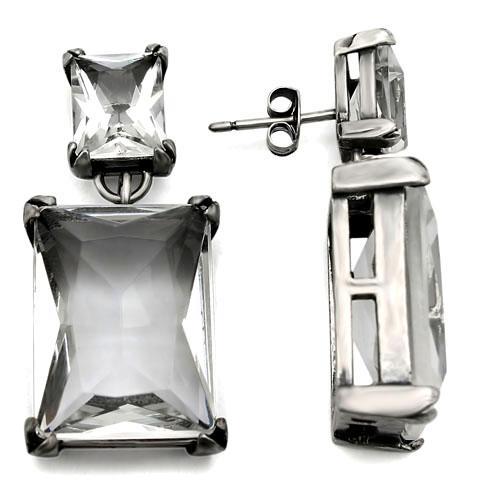 LO1139 - Antique Silver Brass Earrings with AAA Grade CZ  in Clear-0