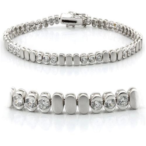 LO1159 - Matte Rhodium & Rhodium Brass Bracelet with AAA Grade CZ  in Clear-0