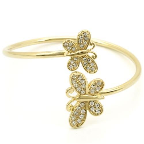 LO1177 - Gold Brass Bangle with Top Grade Crystal  in Clear-0