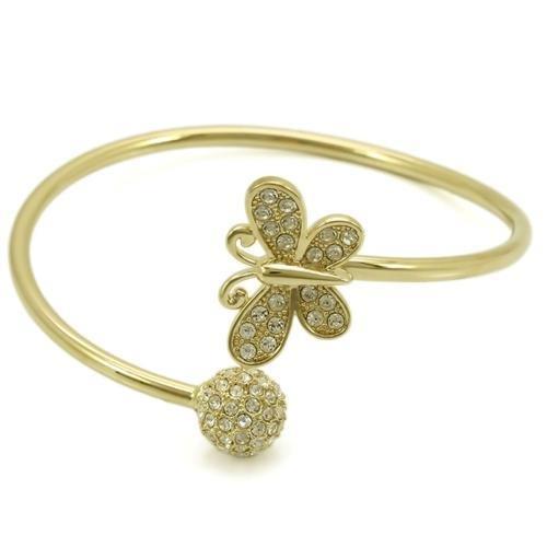 LO1179 - Gold Brass Bangle with Top Grade Crystal  in Clear-0