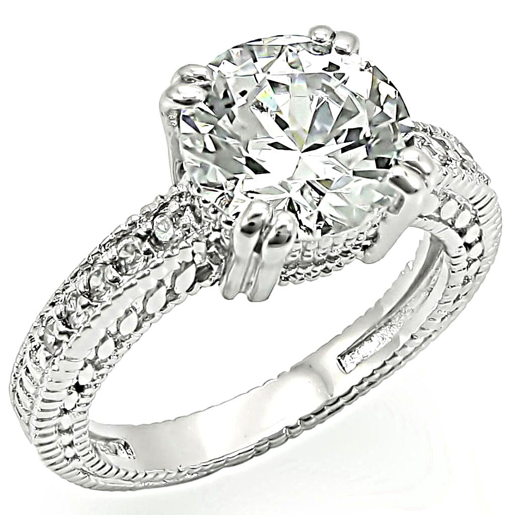 LO1255 - Rhodium Brass Ring with AAA Grade CZ  in Clear-0