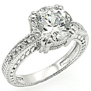 LO1255 - Rhodium Brass Ring with AAA Grade CZ  in Clear-0