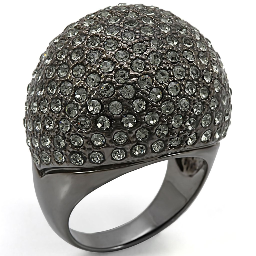 LO1264 - Ruthenium Brass Ring with Top Grade Crystal  in Black Diamond-0