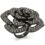 LO1266 - Ruthenium Brass Ring with Top Grade Crystal  in Black Diamond-0