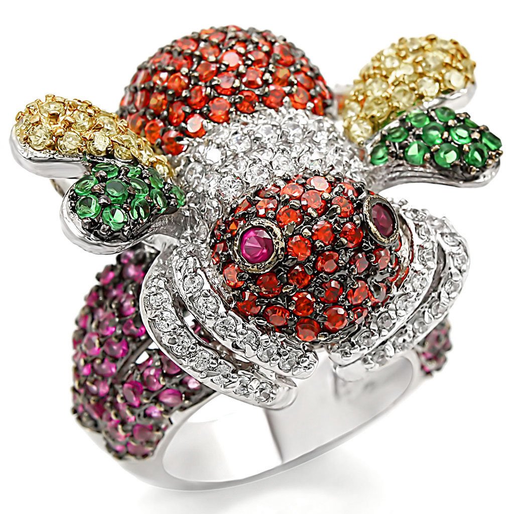 LO1329 - Rhodium+Gold+ Ruthenium Brass Ring with Synthetic Corundum in Ruby-0