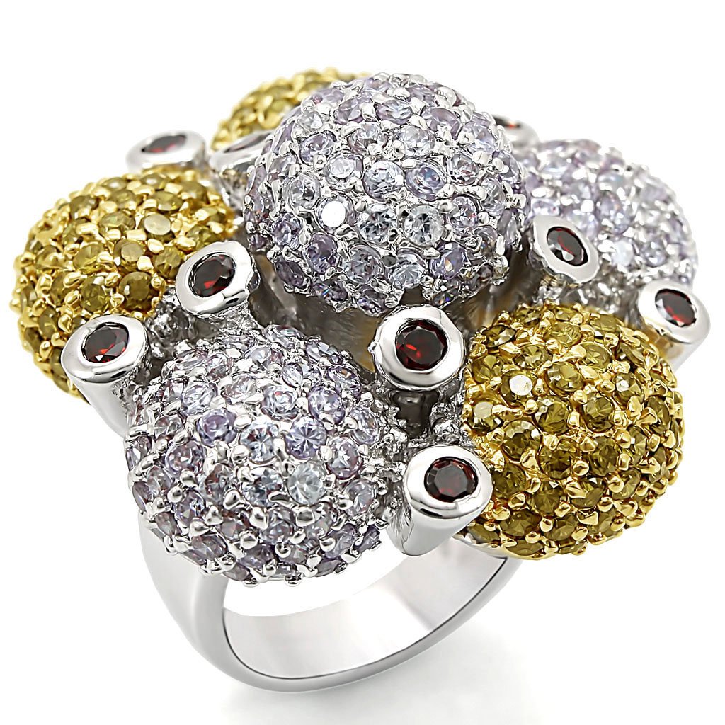 LO1333 - Reverse Two-Tone Brass Ring with AAA Grade CZ  in Garnet-0