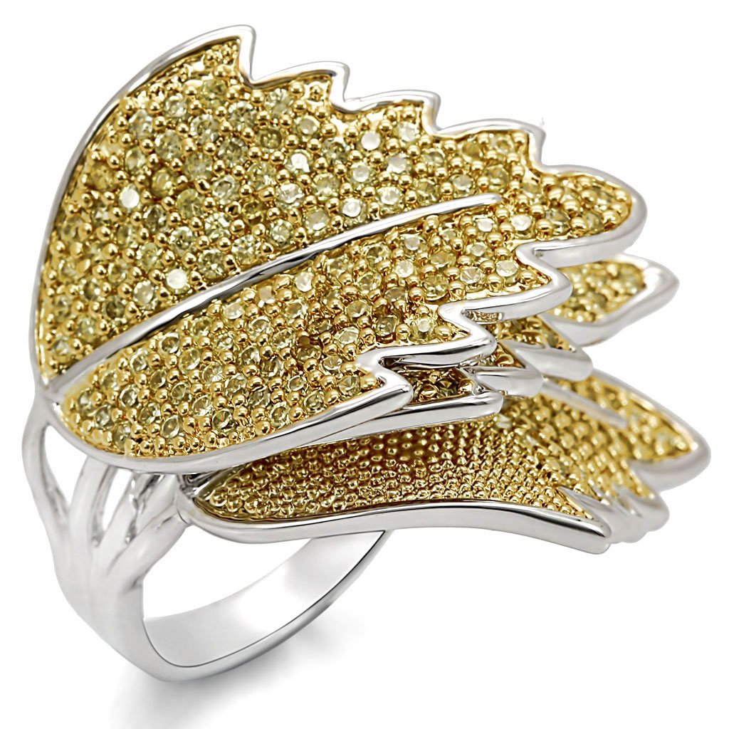 LO1342 - Reverse Two-Tone Brass Ring with AAA Grade CZ  in Apple Green color-0