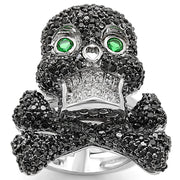 LO1345 - Rhodium + Ruthenium Brass Ring with Synthetic Synthetic Glass in Emerald-0