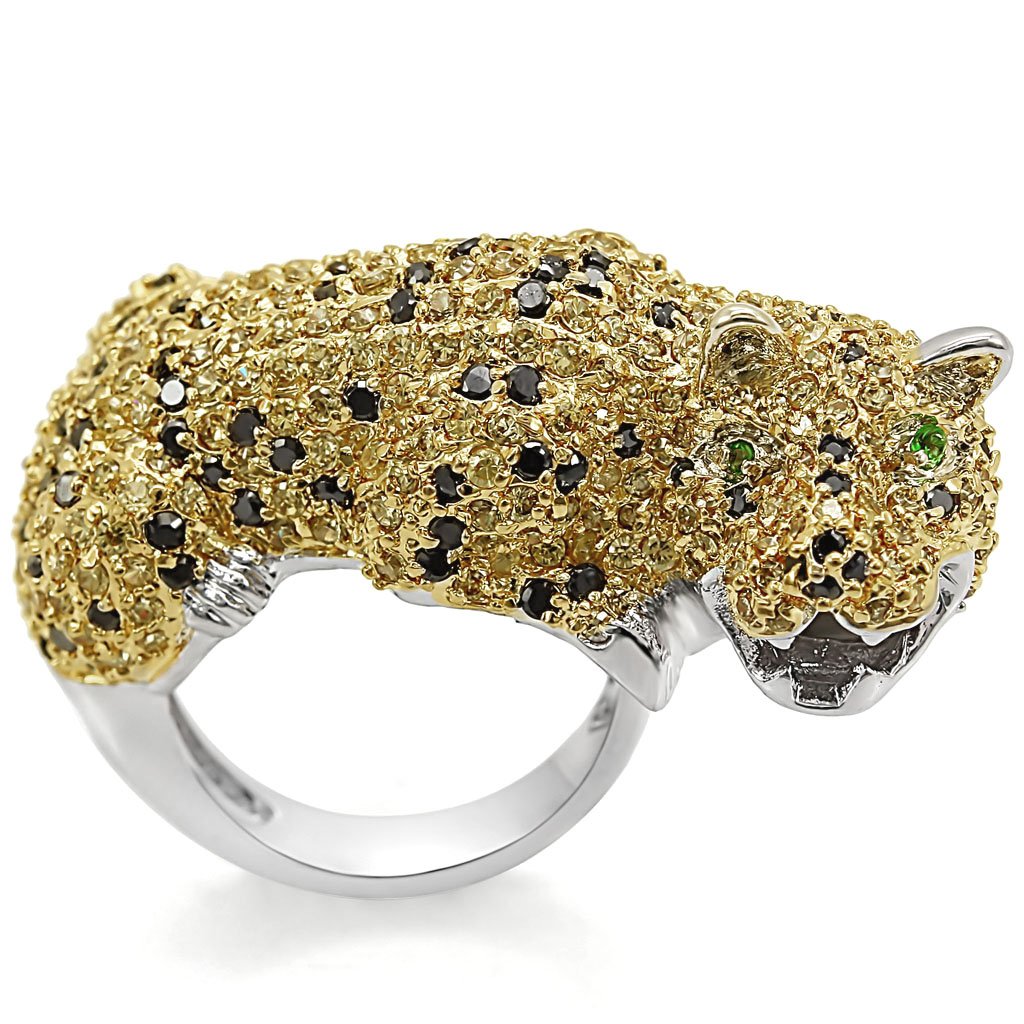 LO1347 - Reverse Two-Tone Brass Ring with AAA Grade CZ  in Topaz-0