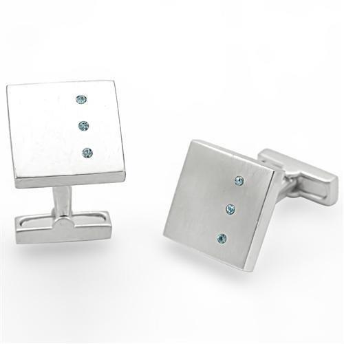 LO1382 - Rhodium Brass Cufflink with Top Grade Crystal  in Sea Blue-0