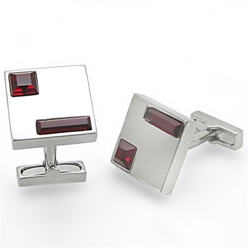LO1385 - Rhodium Brass Cufflink with Top Grade Crystal  in Siam-0