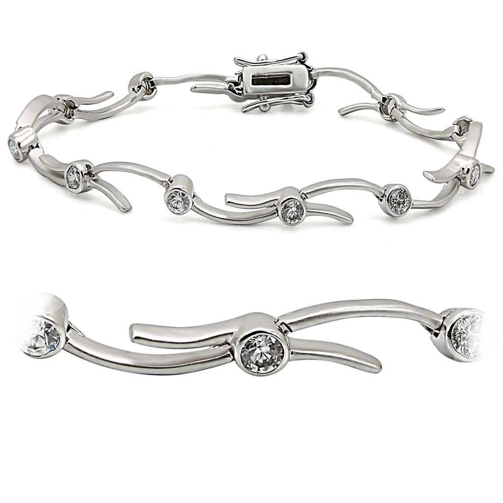 LO1404 - Matte Rhodium & Rhodium Brass Bracelet with AAA Grade CZ  in Clear-0