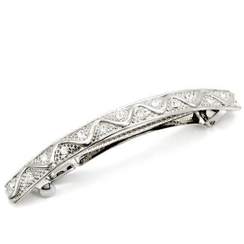 LO1425 - Rhodium White Metal Tiaras & Hair Clip with Top Grade Crystal  in Clear-0