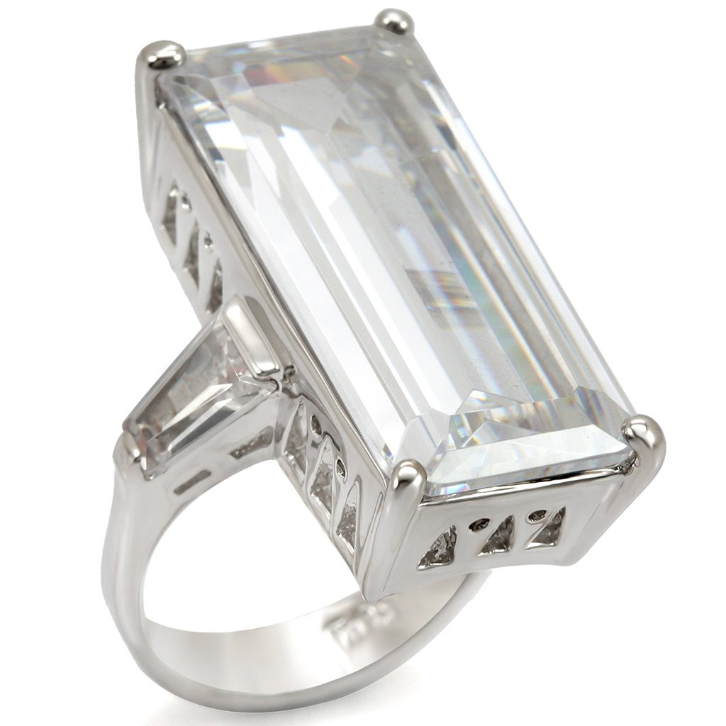 LO1429 - Rhodium Brass Ring with AAA Grade CZ  in Clear-0