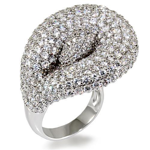 LO1482 - Rhodium Brass Ring with AAA Grade CZ  in Clear-0