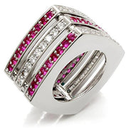 LO1483 - Rhodium Brass Ring with Synthetic Garnet in Ruby-0