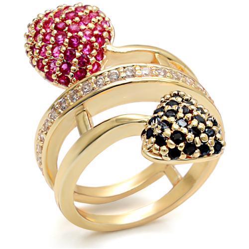 LO1490 - Imitation Gold Brass Ring with Synthetic Garnet in Ruby-0
