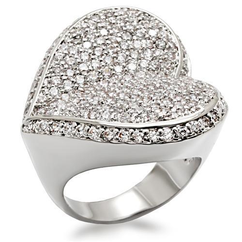 LO1492 - Rhodium Brass Ring with AAA Grade CZ  in Clear-0