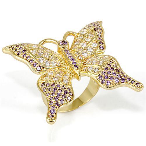 LO1497 - Imitation Gold Brass Ring with AAA Grade CZ  in Tanzanite-0