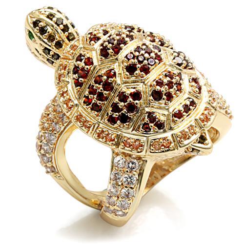 LO1498 - Imitation Gold Brass Ring with Synthetic Synthetic Glass in Emerald-0