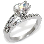 LO1506 - Rhodium Brass Ring with AAA Grade CZ  in Clear-0